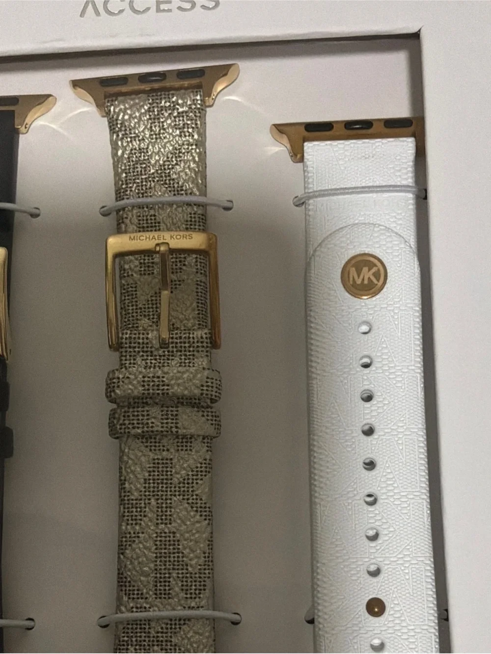 Michael Kors Three-Pack Watch Straps in Black, Gold and White